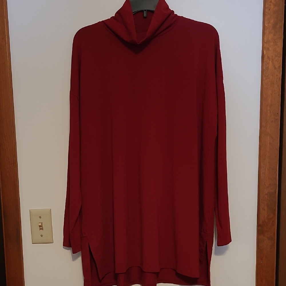 J. Jill Luxe Supreme High Low Christmas Red Turtleneck Tunic Top SZ 2X
